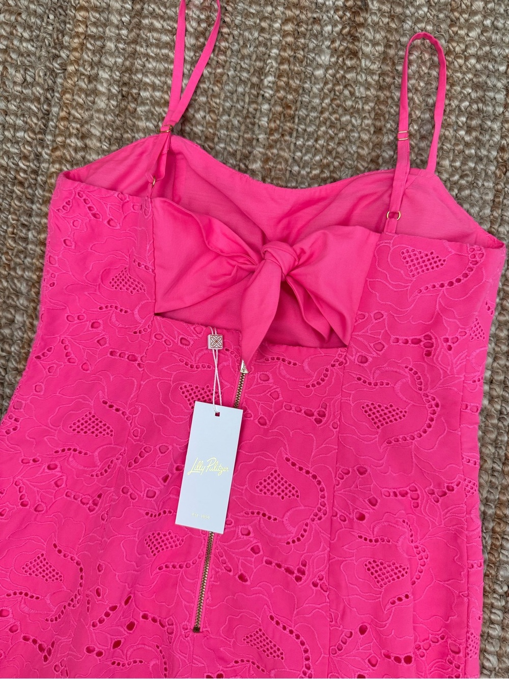 Lilly Pulitzer Hot Pink Eyelet Spaghetti-Strap Dress - Picture 3 of 5